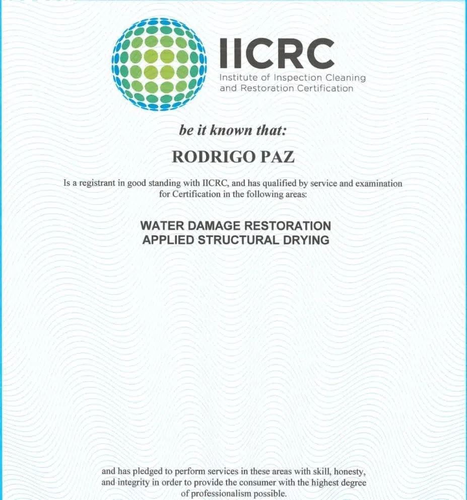 Rodrigo Paz IICRC